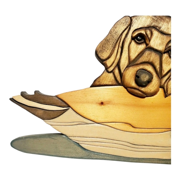 Lab And Duck Wood Intarsia Wall Hanging  Handcrafted Scroll Saw Art. - Picture 5 of 11